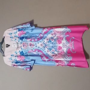 JM Collection Flowered Polyester Shift Dress w Built in Necklace XL NWT